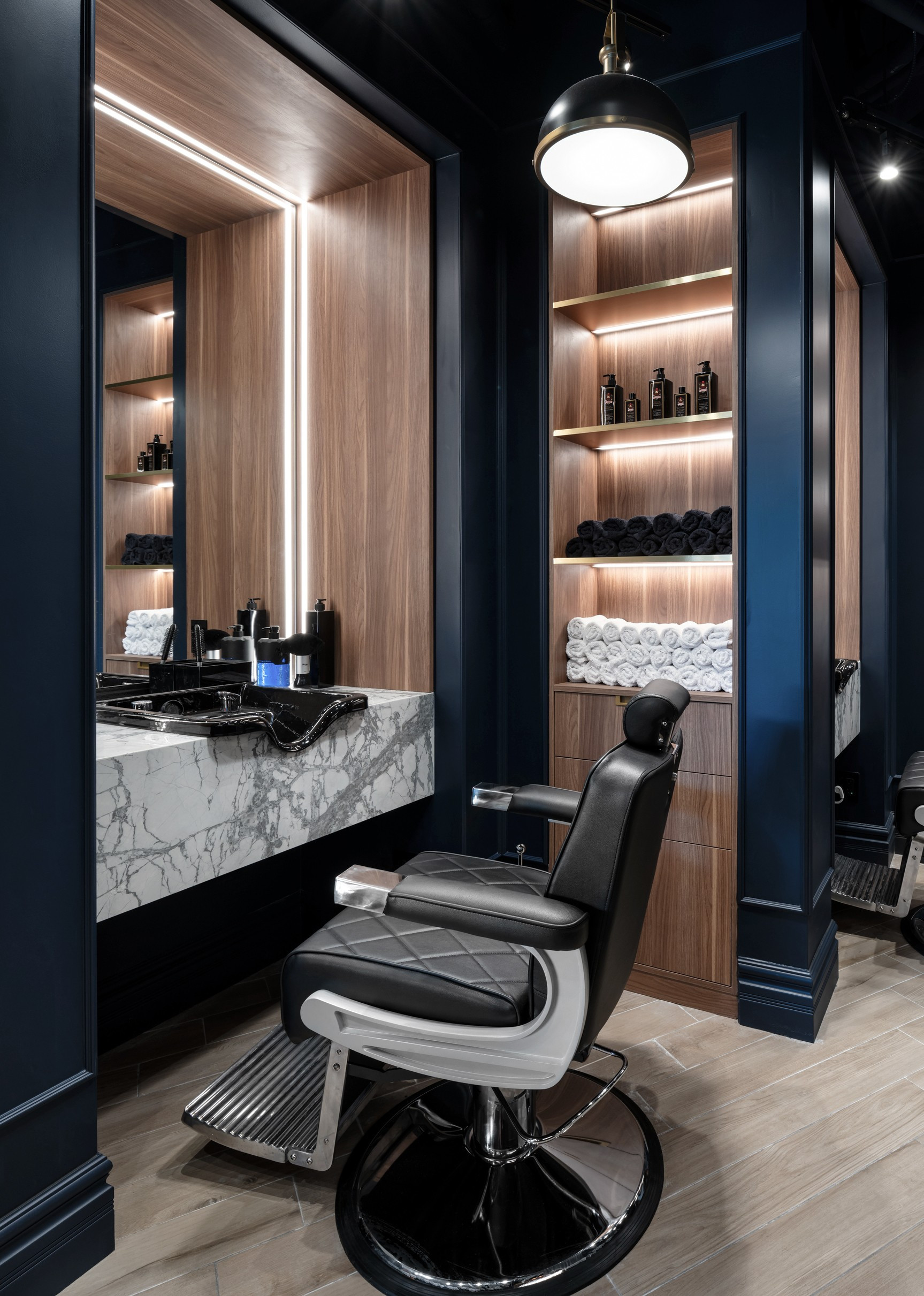 Barber station — Aurora Barber, Aurora, Ontario — interior design by RZ Interiors