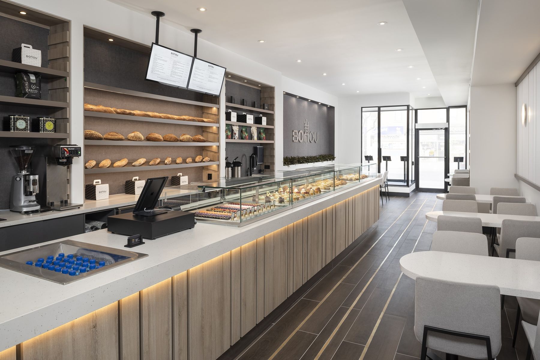 Coffee bar and case — Bomou on Bayview, East York, Toronto — interior design by RZ Interiors