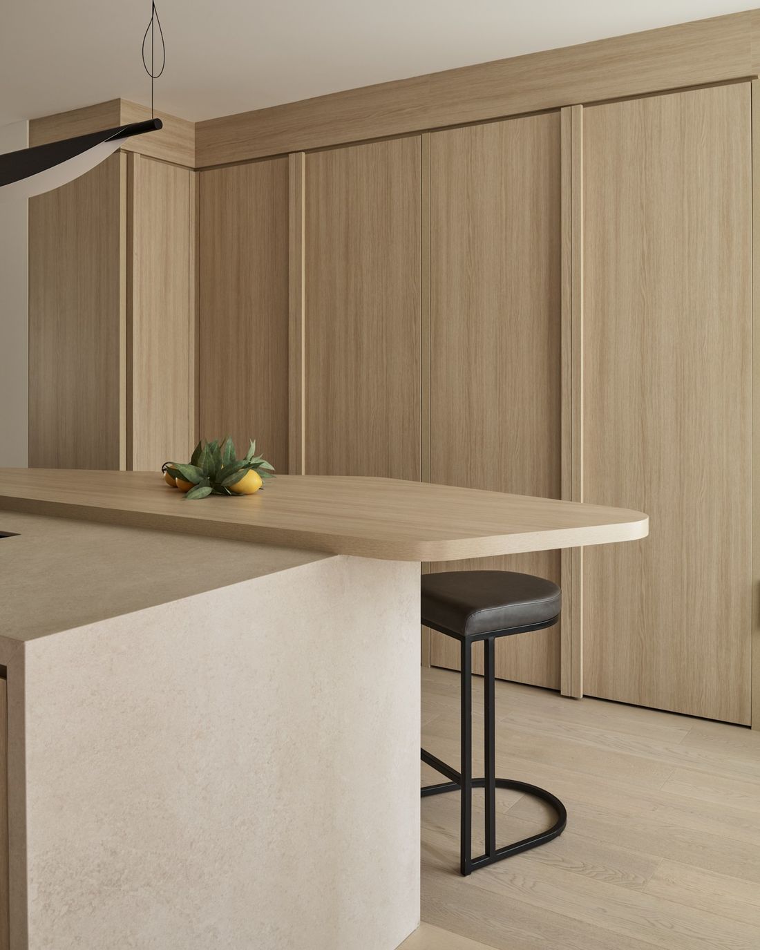 Curved island — The Void — interior design by RZ Interiors