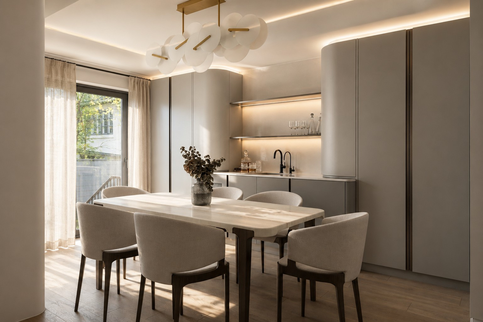 Dining room and bar wall — The Open House, Moore Park, Toronto — interior design by RZ Interiors