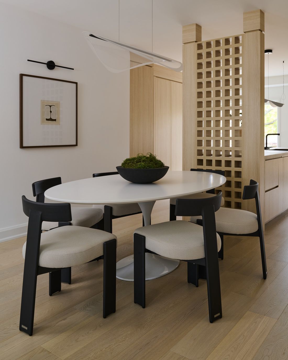 Dining wall and sconce, lights off — The Void — interior design by RZ Interiors
