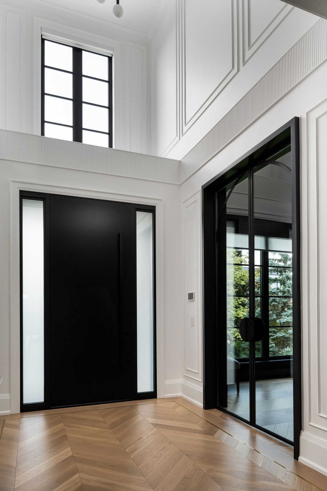 Double-height foyer — The Gathering House, Kleinburg, Vaughan — interior design by RZ Interiors
