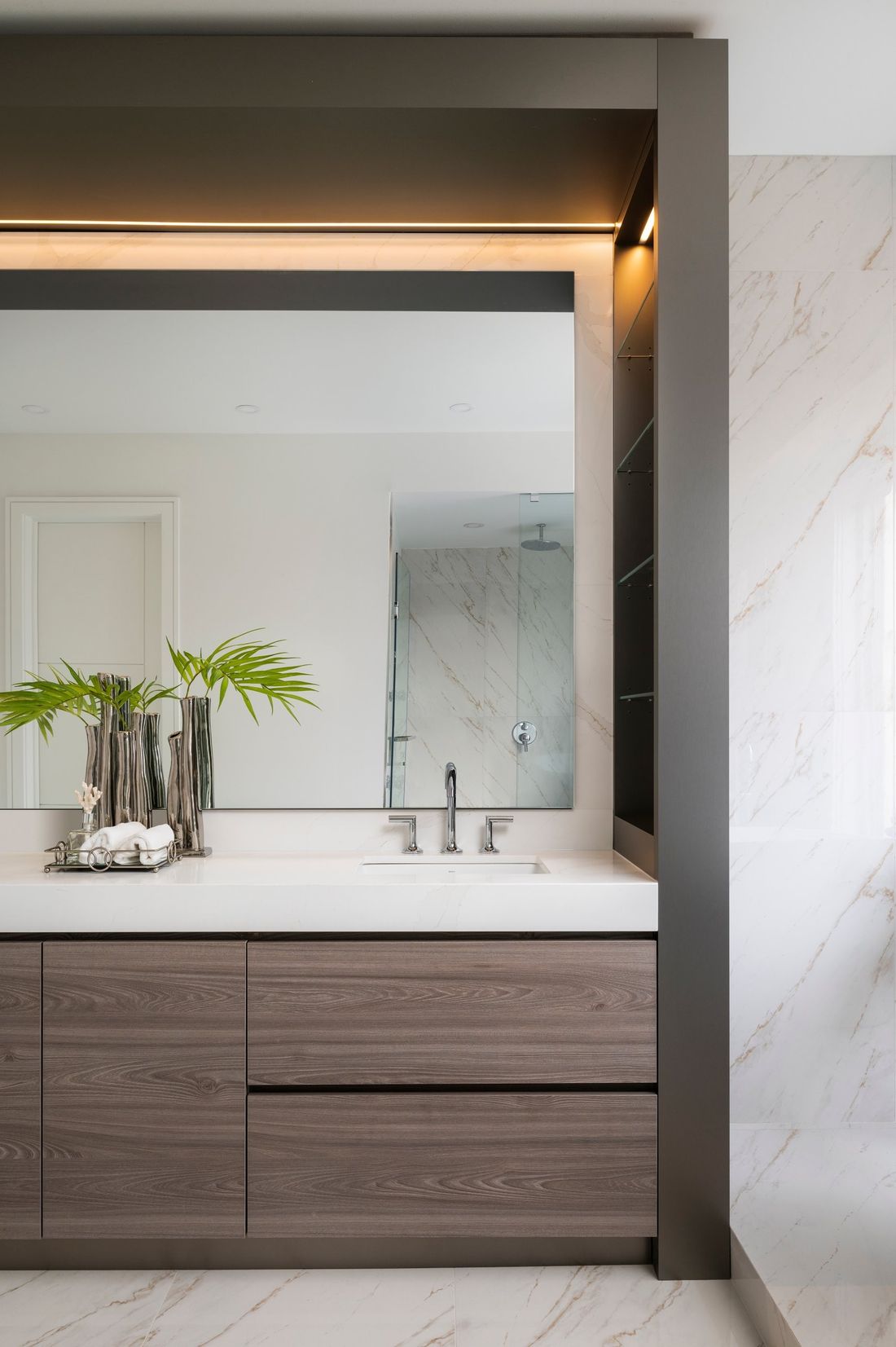 Ensuite vanity — Two Volumes, North York, Toronto — interior design by RZ Interiors