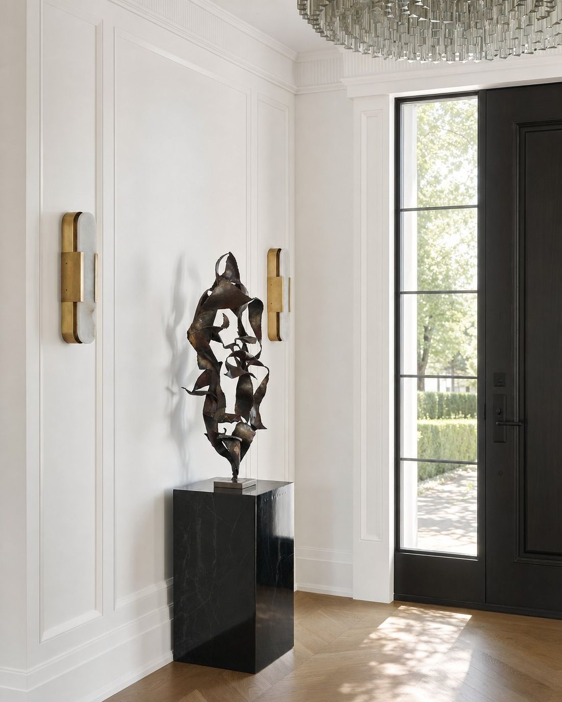 Entry and sculpture — House Number Three — interior design by RZ Interiors