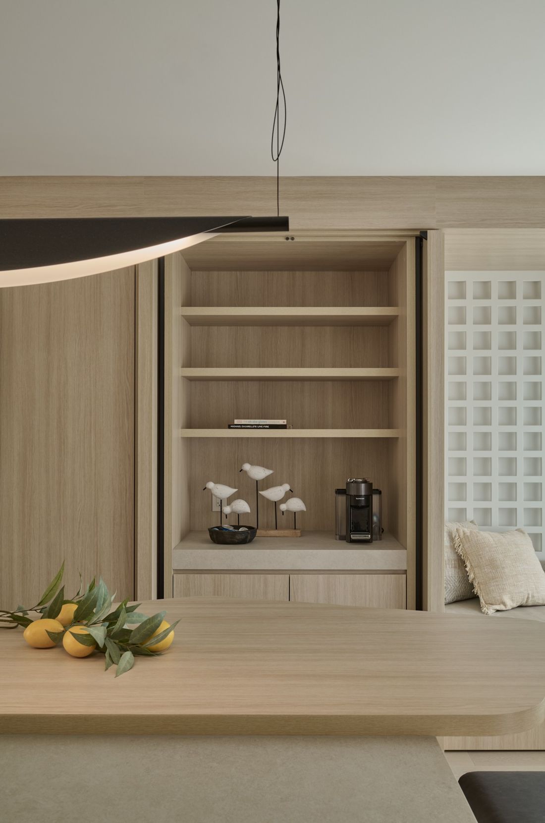 Hidden storage, open — The Void — interior design by RZ Interiors