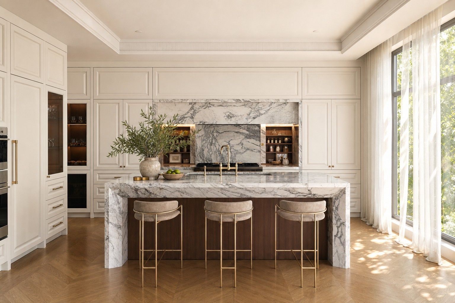 House Number Three: Classic panelling, bold marble and black built-ins, RZ Interiors
