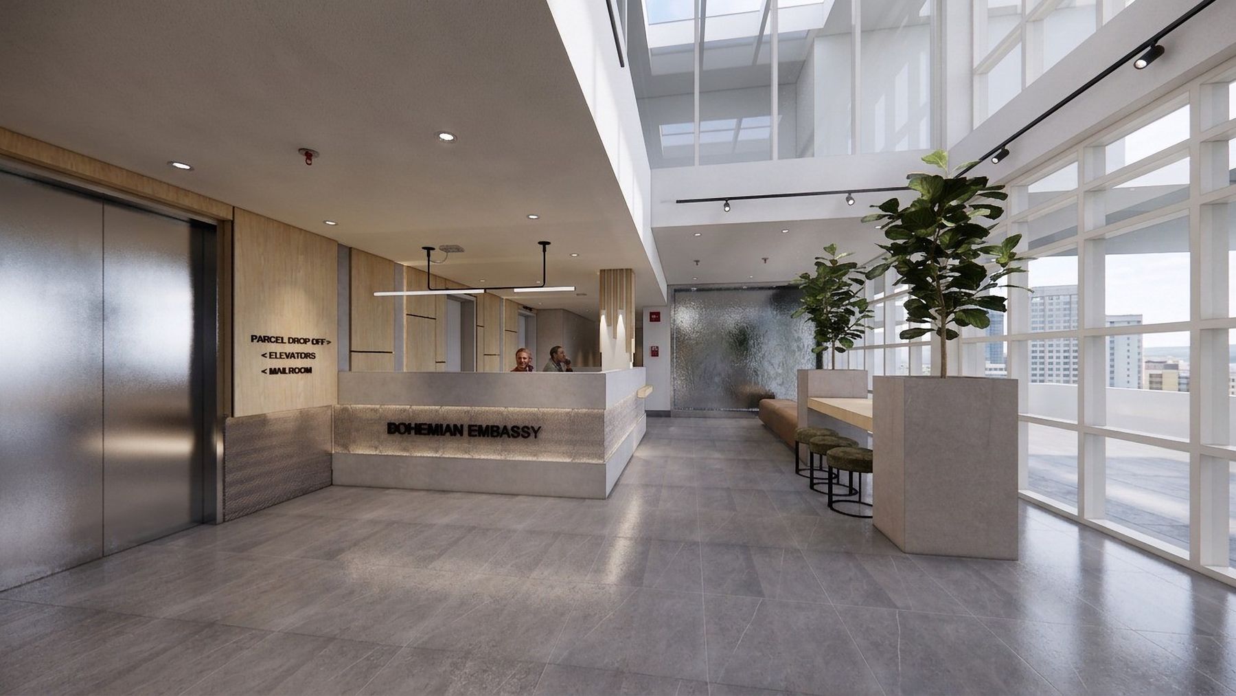 Lobby and concierge, after — The Courtyard Tower, Queen West, Toronto — interior design by RZ Interiors