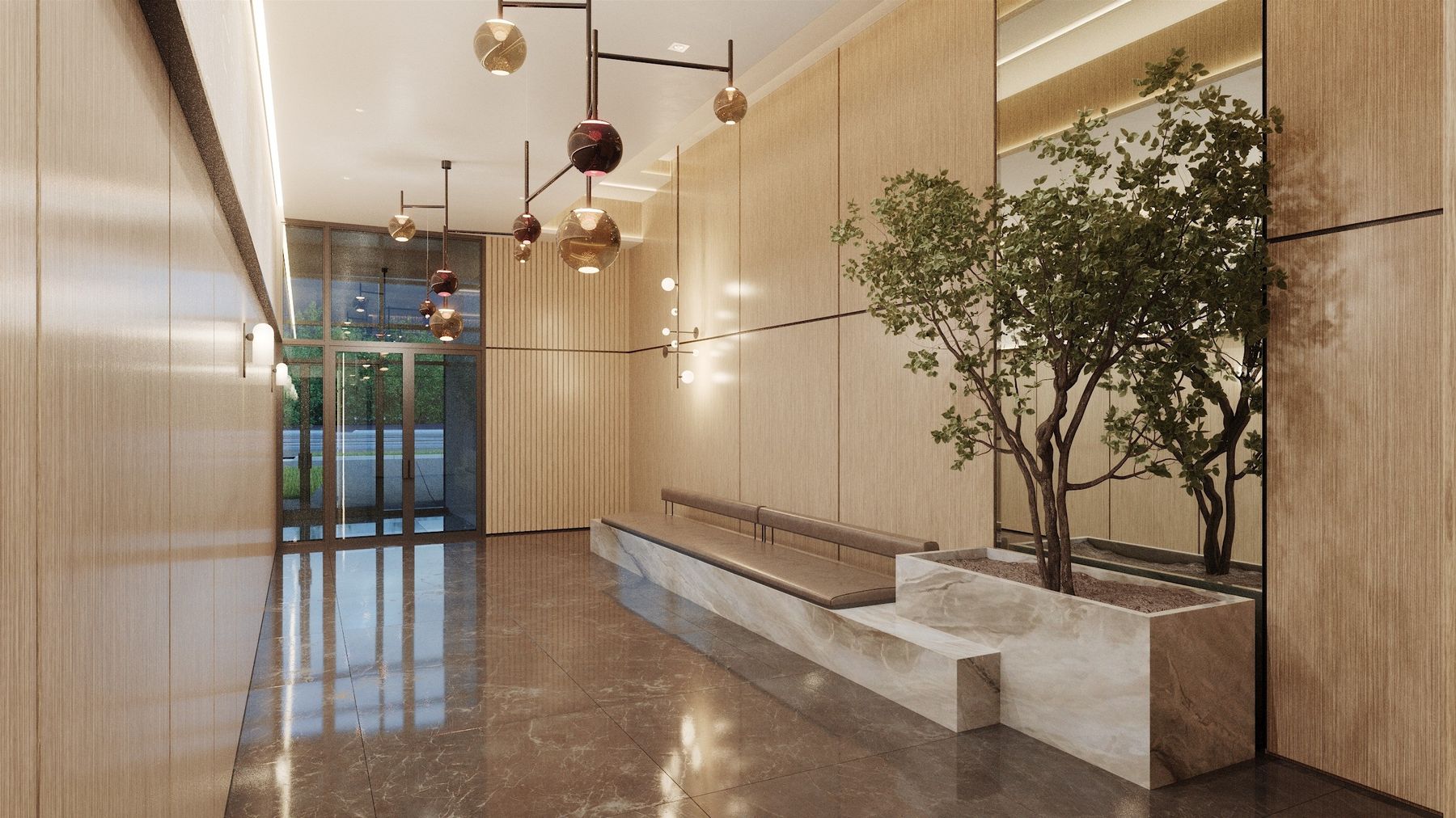 Main lobby — The Centre Residences, Richmond Hill, Ontario — interior design by RZ Interiors