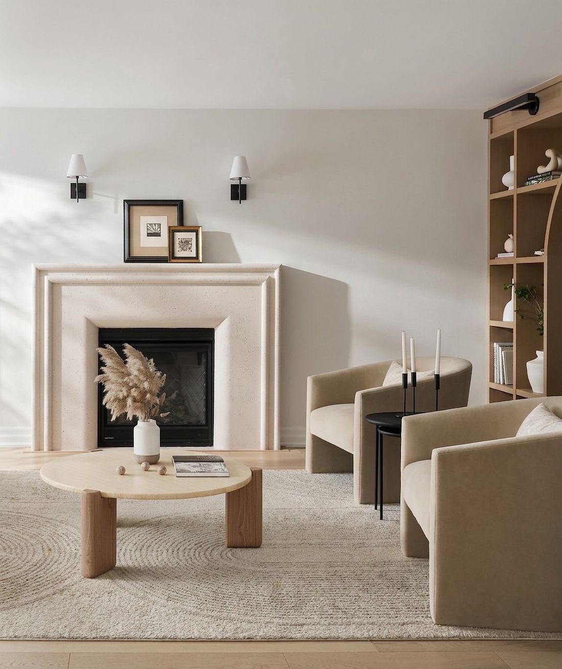 Plaster-clad fireplace — Curvilinear Forms, Greater Toronto Area — interior design by RZ Interiors