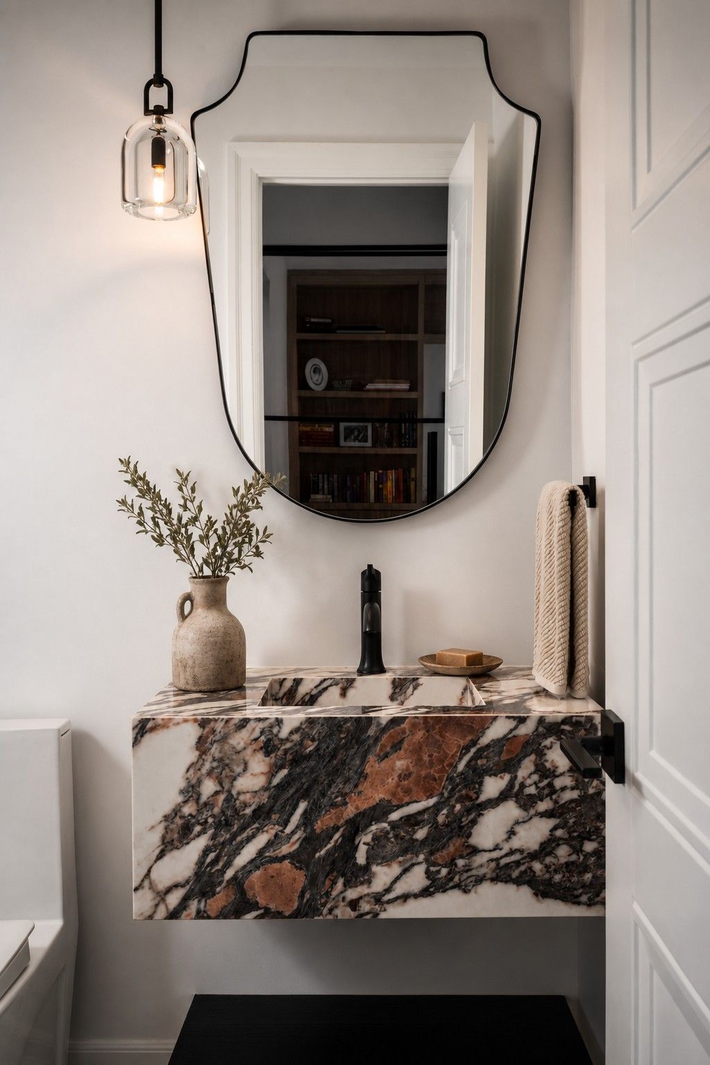 Powder room — Curvilinear Forms, Greater Toronto Area — interior design by RZ Interiors