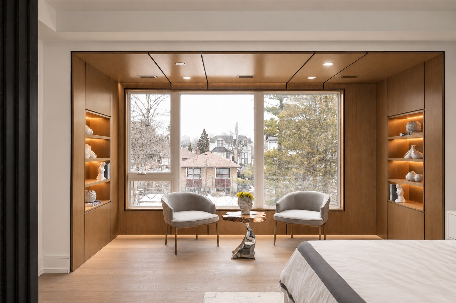 Primary suite window seat — Two Volumes, North York, Toronto — interior design by RZ Interiors
