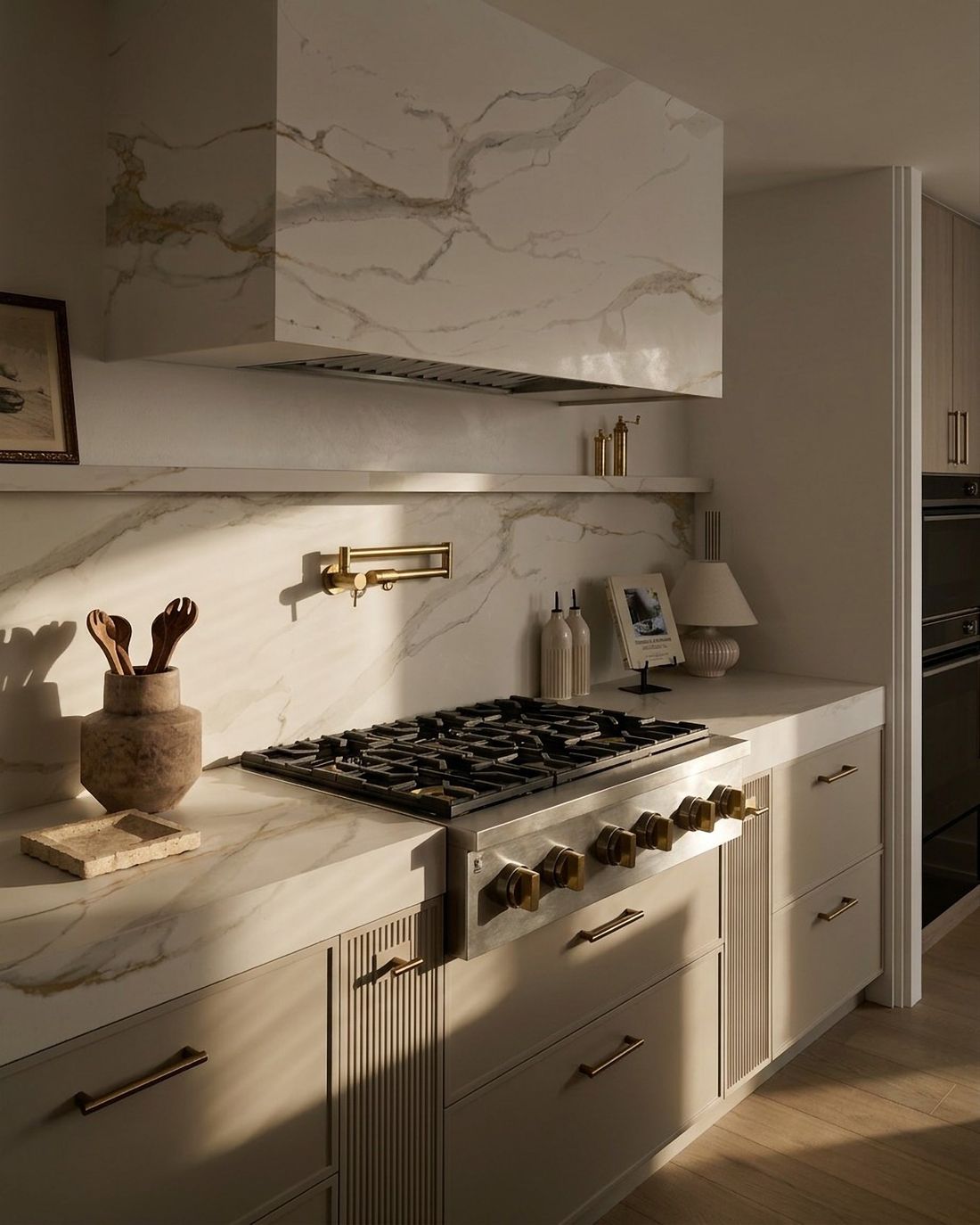 Range wall and stone hood — The Corner House — interior design by RZ Interiors