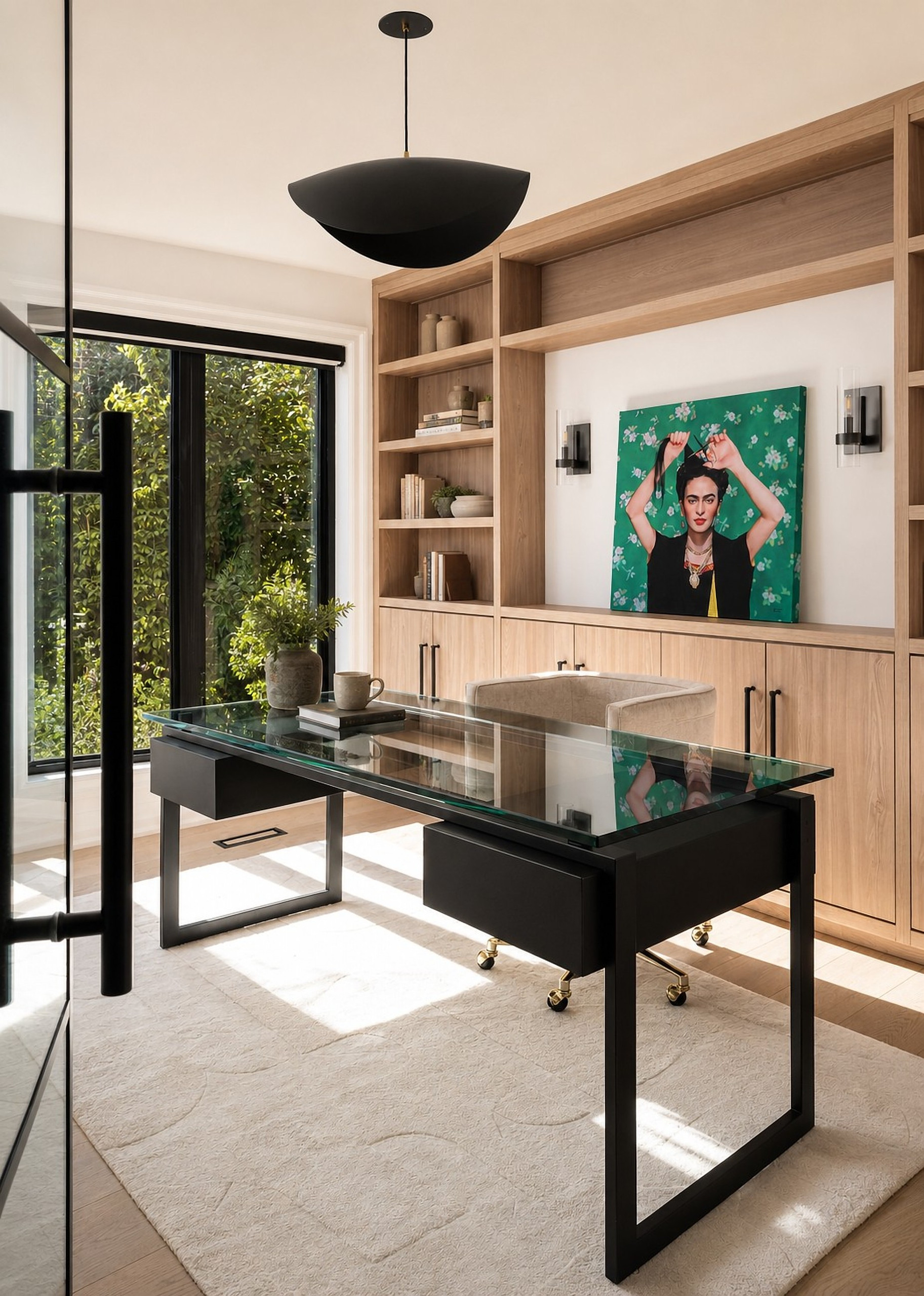 The glass-desk office — Curvilinear Forms, Greater Toronto Area — interior design by RZ Interiors