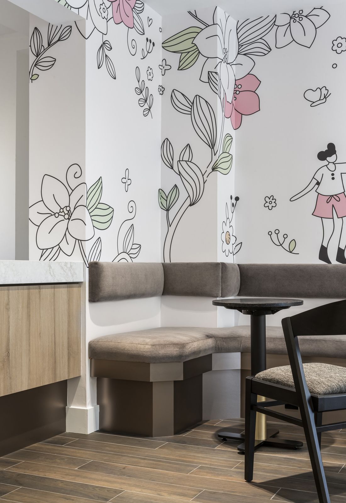 The mural into the bulkhead — Bomou on Rosedale, Rosedale, Toronto — interior design by RZ Interiors