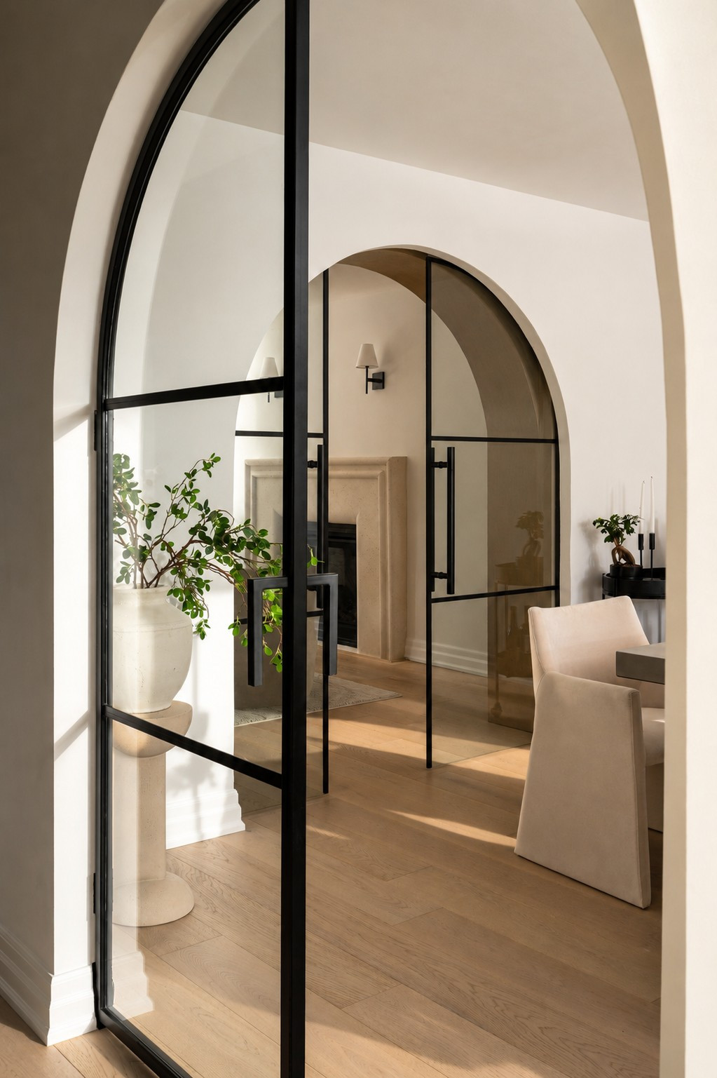 Through the glass archways — Curvilinear Forms, Greater Toronto Area — interior design by RZ Interiors